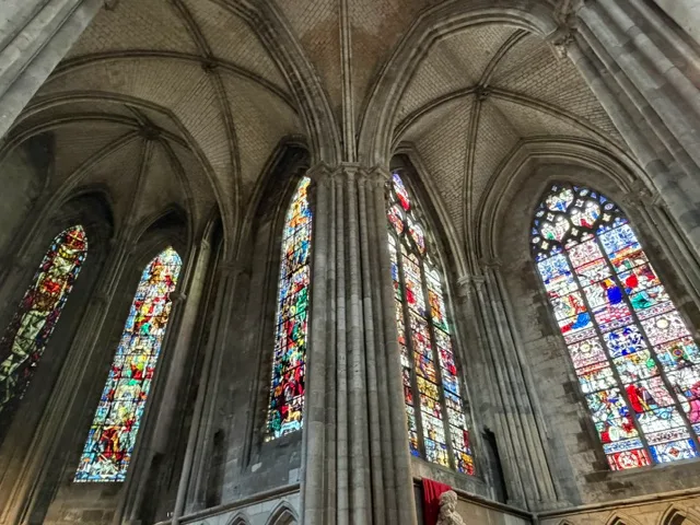 Stained glass inside Rouen Cathedral